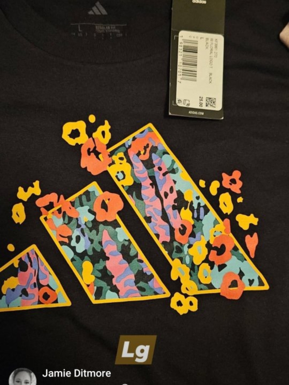 adidas Black Tee with Multicolor Floral Logo